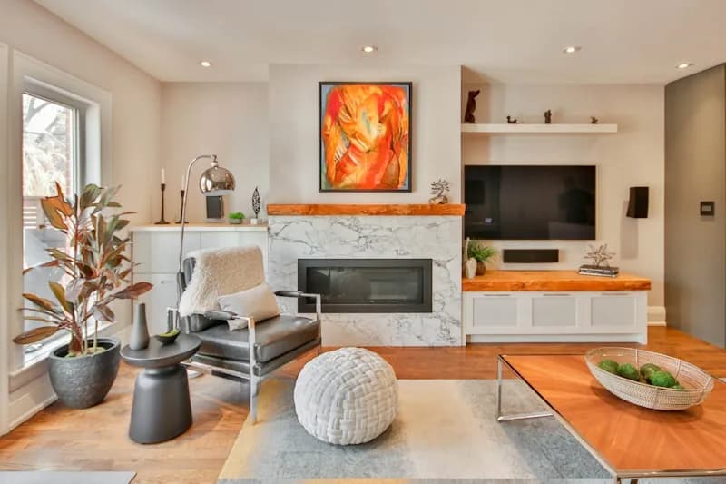 Minimalist warm interior with soft daylight and few objects
