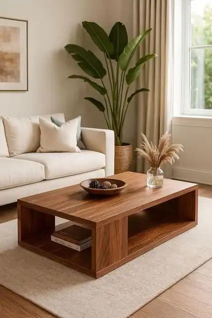 Minimalist Open-Shelf Wooden Coffee Table